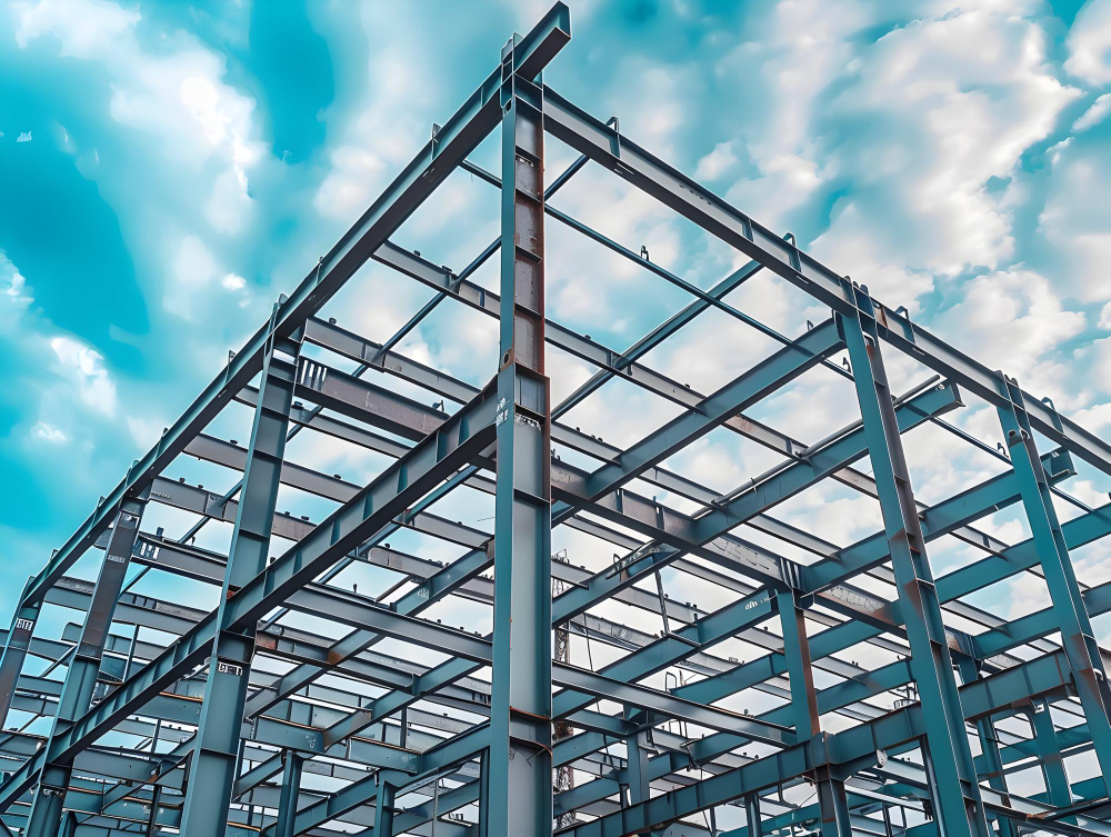 Estrutura de aço de um edifício em construção.