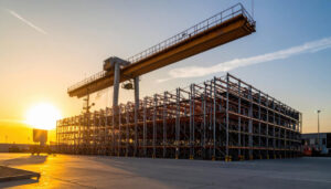 Uma construção industrial de grande porte.