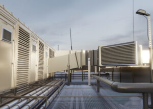 Equipamentos de climatização em um edifício.